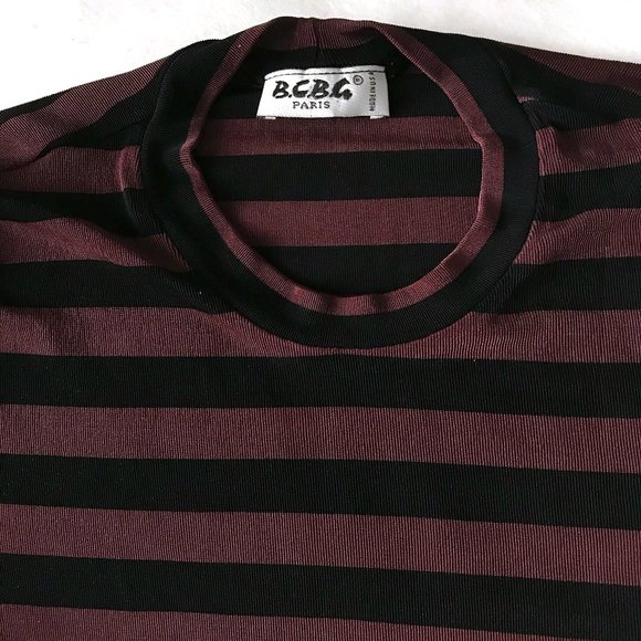 BCBG Black and Burgundy Striped Bodysuit - Picture 2 of 6